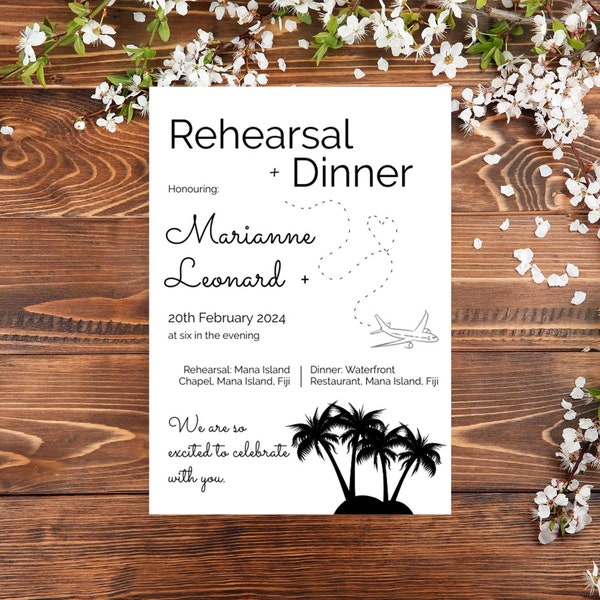 Destination Wedding Rehearsal Dinner Invite Template, Printable Invitation, Wedding Invitation, Edit with TEMPLETT, Instant Download