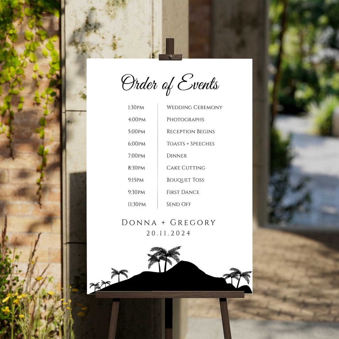 Destination Wedding Timeline Template, Elegant Wedding Sign, Printable ...
