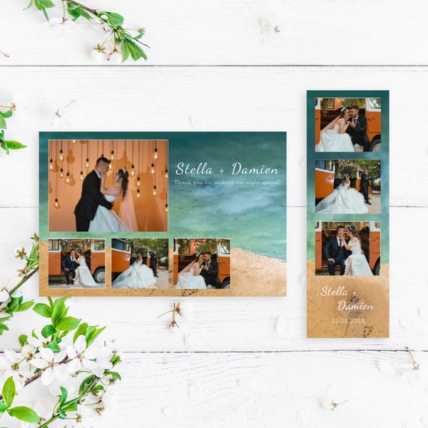 Beach Photobooth Template, Printable Photo Strip, Edit with TEMPLETT, Instant Download