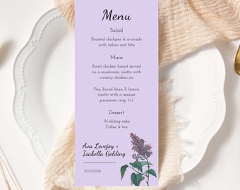 Wedding Menu Template, Printable Wedding Menu, Edit with TEMPLETT, Instant Download