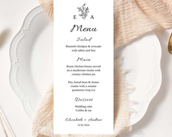 Wedding Menu Template, Printable Wedding Menu, Edit with TEMPLETT, Instant Download