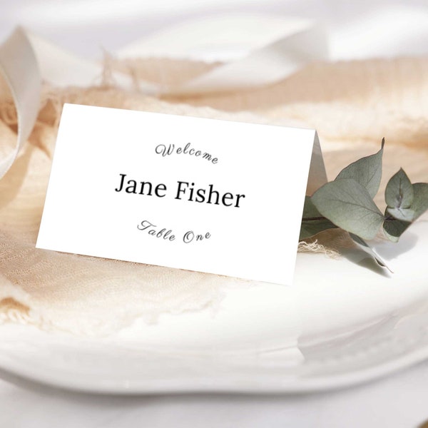 Place Card Template, Elegant Curved Design, Place Card, Printable, Tent fold, Edit with TEMPLETT, Instant Download