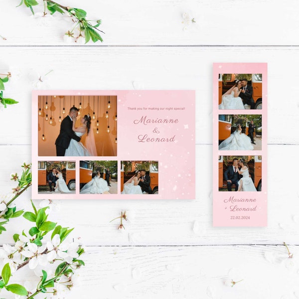 Rose Gold Photobooth Template, Printable Photo Strip, Edit with TEMPLETT, Instant Download