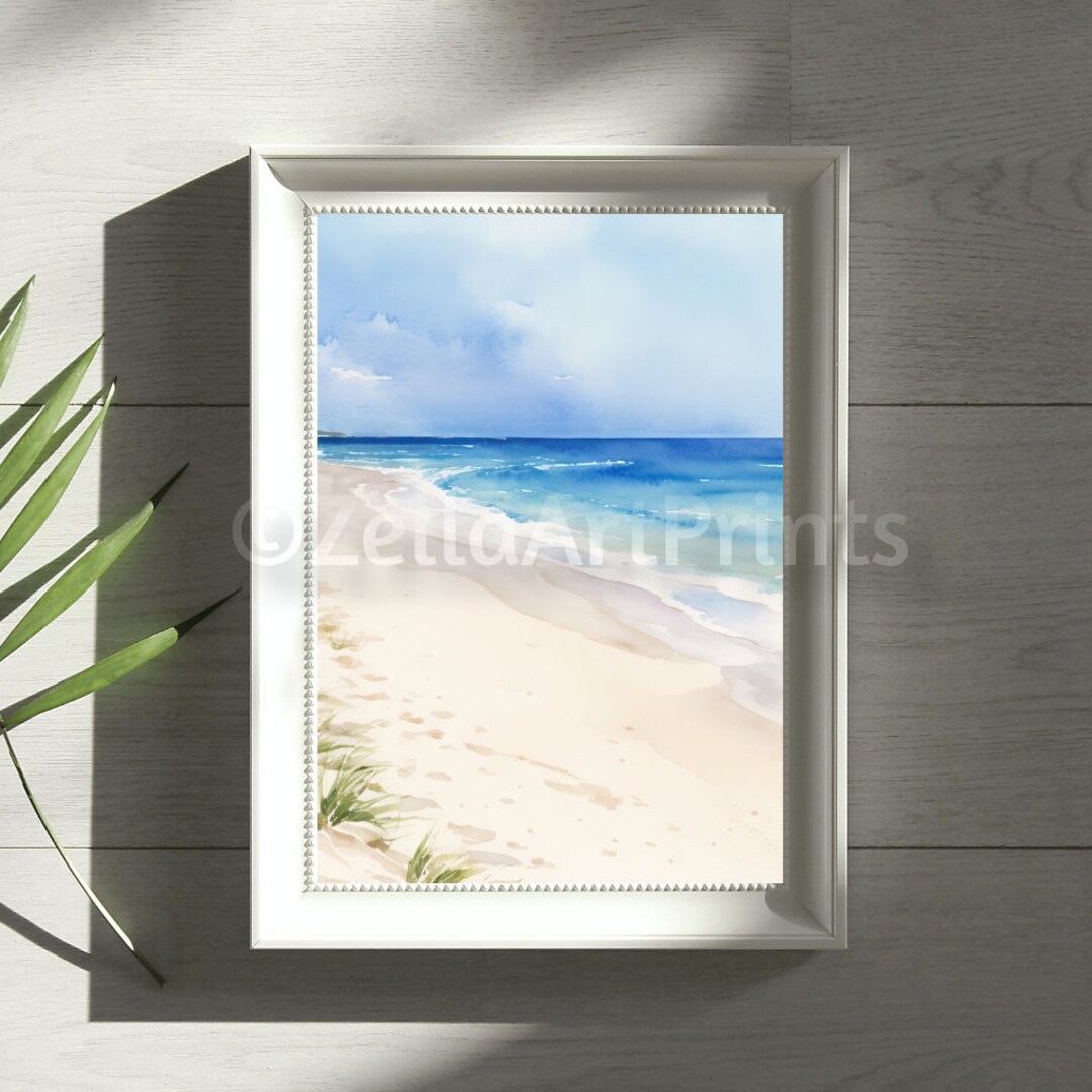 Beach Wall Art, Printable Beach Painting, Beach Watercolor, Seascape ...
