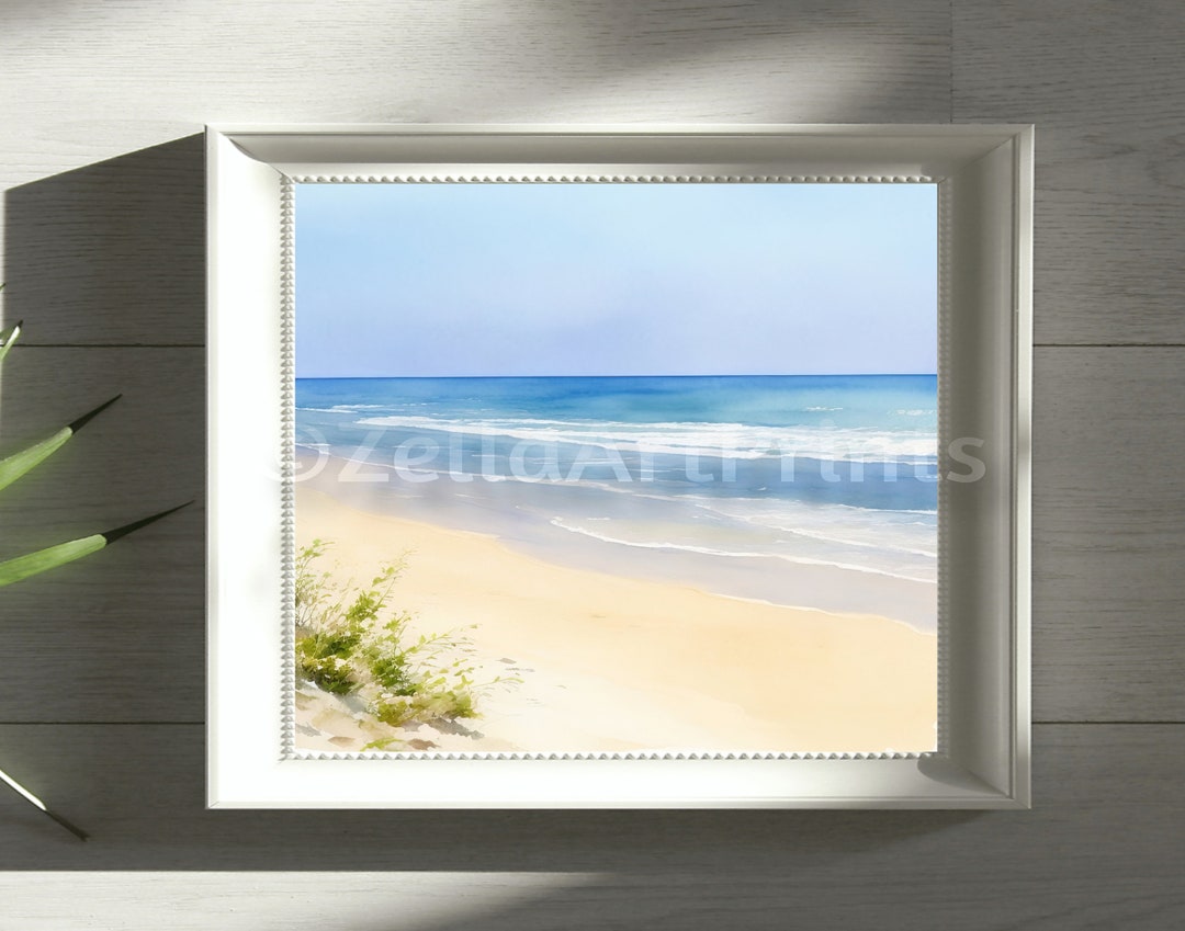 Beach Wall Art, Printable Beach Painting, Beach Watercolor, Seascape ...