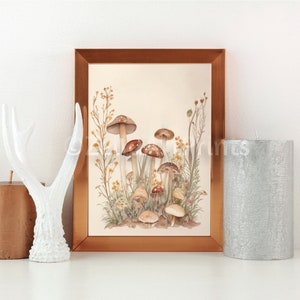 Botanical Mushroom Illustration, Cottagecore Decor Print, Boho Forest Wall Art, Cottage Core Mushroom Watercolor Painting, INSTANT DOWNLOAD