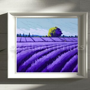 Lavender Field Wall Art, Printable Lavender Oil Painting Print, French Lavender Art, Modern Home Decor, Kitchen Wall Art - INSTANT DOWNLOAD