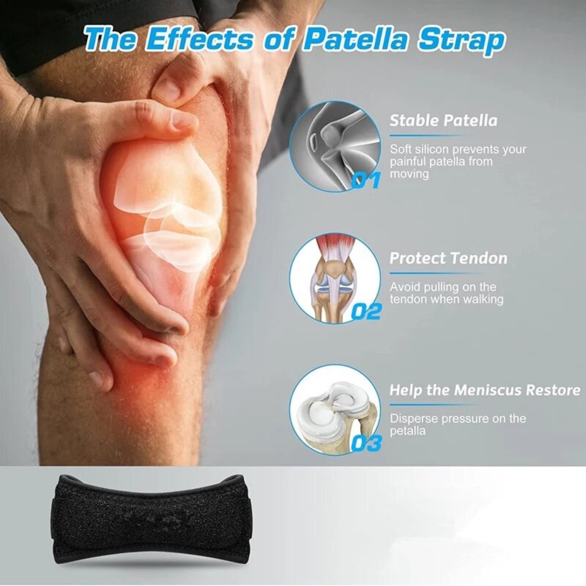 Patella Knee Strap, Tendonitis, Adjustable Knee Brace Patellar, Tendon ...