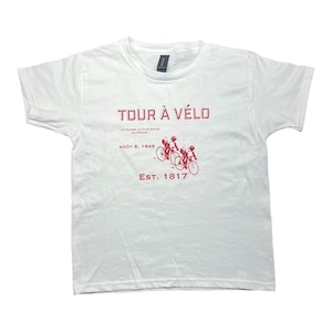 WHITE, French Vintage Bike Race AD Baby Tee Size, Handmade Hand Screen Printed, Retro Bike Tee, Gift, Unique tee unisex