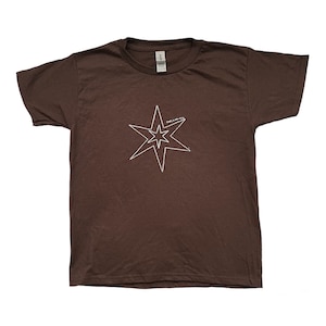 Brown, Vintage style LUCKY STAR tee, Hand Screen Printed, coquette, Unisex Baby tee Fit, Handmade gift apparel, unique, y2k