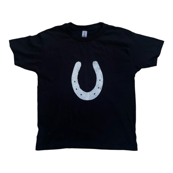 Black, Vintage LUCKY HORSESHOE Graphic Tee, Hand Screen Printed, western, Unisex Baby tee Fit, Handmade gift apparel, unique gift, gift idea
