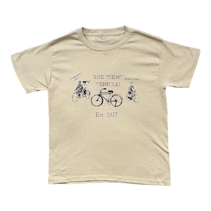 Cream, Vintage Bike AD Baby Tee Fit, Hand Screen Printed, Retro Bicycle Print, Unisex Baby tee Fit, Handmade gift apparel, unique