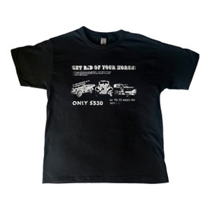 Black,Handmade, hand screen printed Baby Tee fit, Vintage Car Print, Y2K Inspired, Retro Screen Printed Shirt