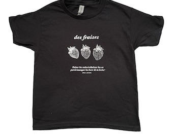 Black, Vintage French STRAWBERRY COQUETTE baby tee fit, Hand Screen Printed, Unisex Baby tee Fit, Handmade gift apparel, unique, y2k