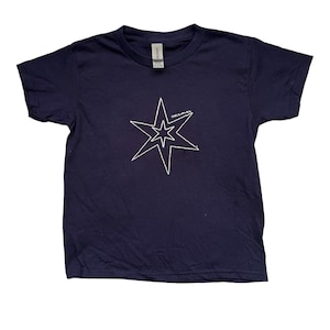 Navy blue, Vintage style LUCKY STAR tee, Hand Screen Printed, coquette, Unisex Baby tee Fit, Handmade gift apparel, unique, y2k