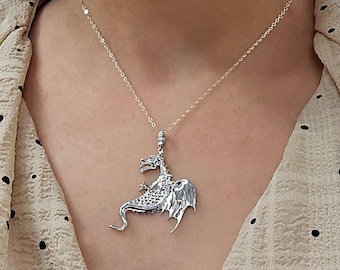 Dragon Necklace in Sterling Silver Dainty Animal Pendant, Silver dragon gift, gold dragon pendant, silver dragon pendant 100% 925 silver