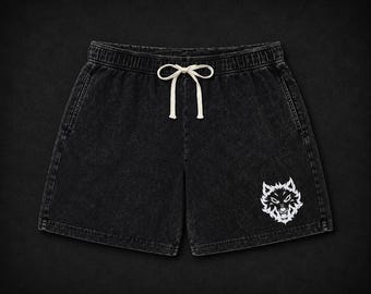 PRE-ORDER RareWolves Athletic Wolf Shorts, Mineral Wash Gym Shorts, Unisex Men’s Gym Shorts, Wolf Logo Gym Streetwear