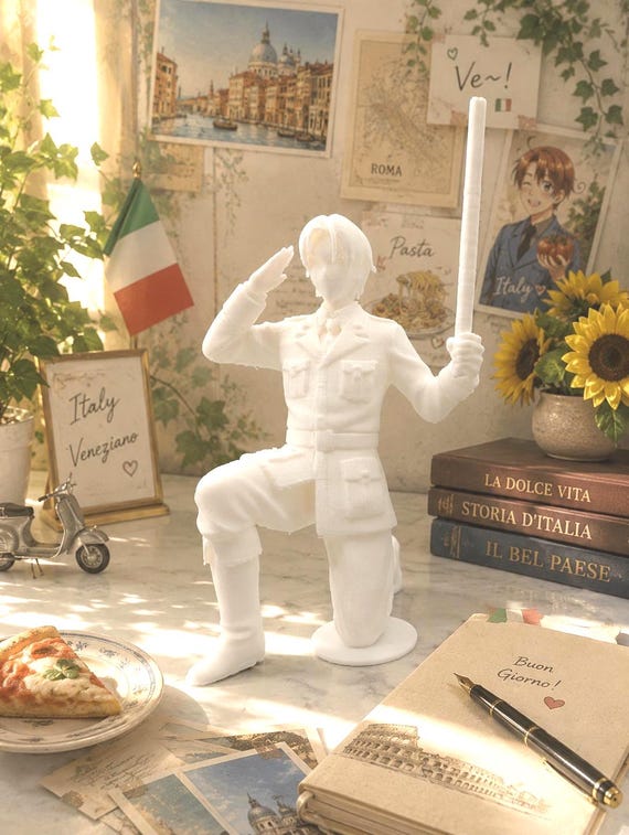 Hetalia Italy Veneziano Sticky Note Holder, 3D Printed Desk Organizer, Anime Desk Decor, Functional Hetalia Character Statue