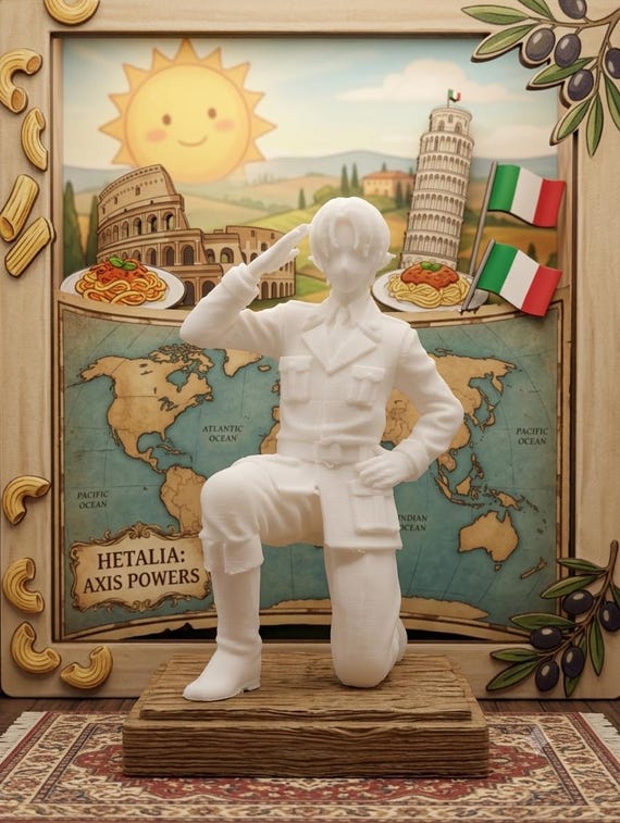 Hetalia Italy Veneziano Figure, 3D Printed Collectible, Anime Desk Decor, Playful Hetalia Character Statue