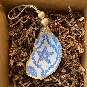 Blue and White Nautical Oyster Ornament