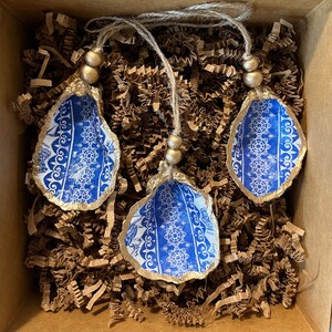 Blue and White Mandala Oyster Ornament