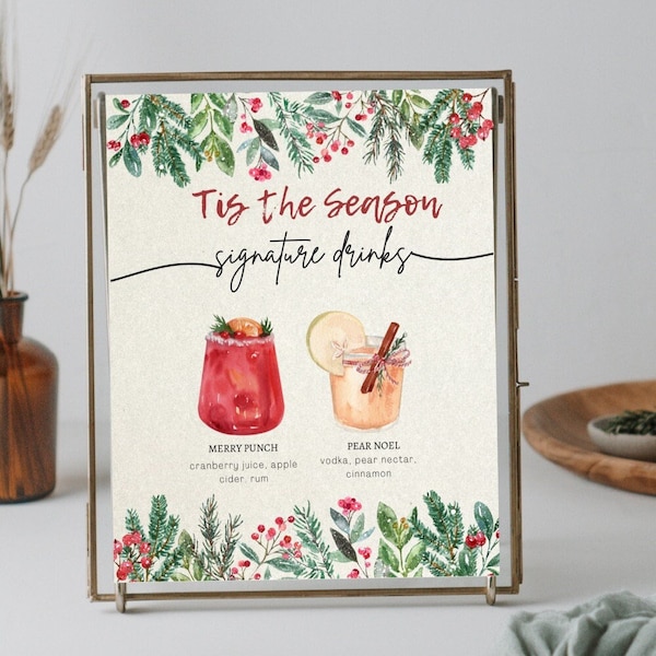 Christmas Bar Menu Template, Printable Holiday Drinks Sign, Editable Modern Holiday Spirits Cocktail List, Instant Download