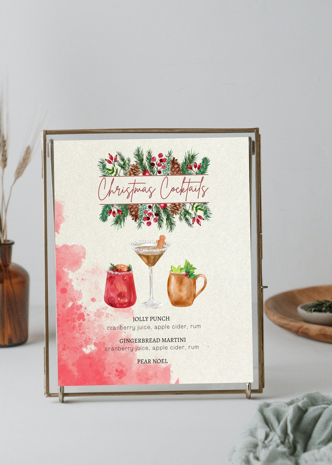 Christmas Bar Menu Template, Printable Holiday Drinks Sign, Editable Modern Holiday Spirits