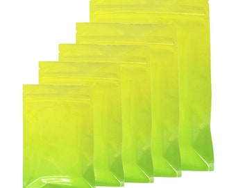 Yellow & Green Grip Seal Bags: BPA Free Metallic Foil Pouches