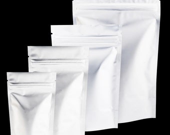 White Metallic Foil Stand-Up Pouch: Grip Seal Food Storage Bags