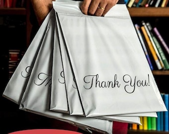 100x Mailer Bag Mailing Postal Bags Thank You With Handle For Packaging & Shipping Envelopes