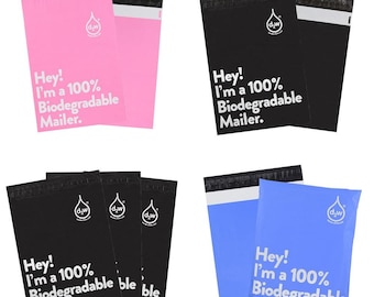 50x Biodegradable Mailing Bags: Black, Pink, Blue