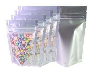 Clear Silver Stand Up Pouch: Grip Seal Food Packaging Bags