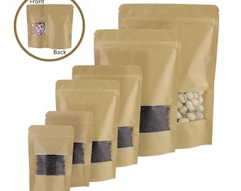 Kraft Paper Stand Up Pouch: Grip Seal Food Bags with Clear Window
