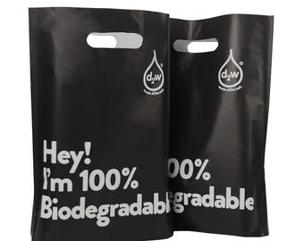 Black Shopping Bag Carrier Carry Shopper Bags With Handle & Base I Am Biodegradable