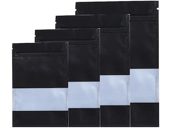 Matte Black Grip Seal Bags: Clear Window, Food Safe Pouches