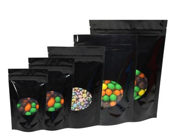 Black Mylar Foil Stand Up Pouch: Food Grade Zip Lock Bag with Oval Window