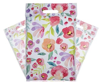 Floral Designer Handle Mailer Bags 10x13 Inch: Self Seal Shipping Envelopes - 100x