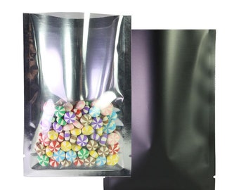 100x Clear Black Mylar Open Top Bags: Heat Seal Food Pouches