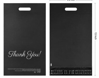 Cute Thank You Mailer Bags With Handle Strong Self-seal Shipping Bags 25x35cm Black