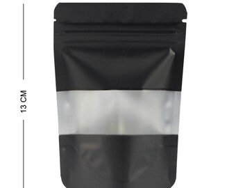 Black Matte Grip Seal Pouch: Gusset Base with Clear Window