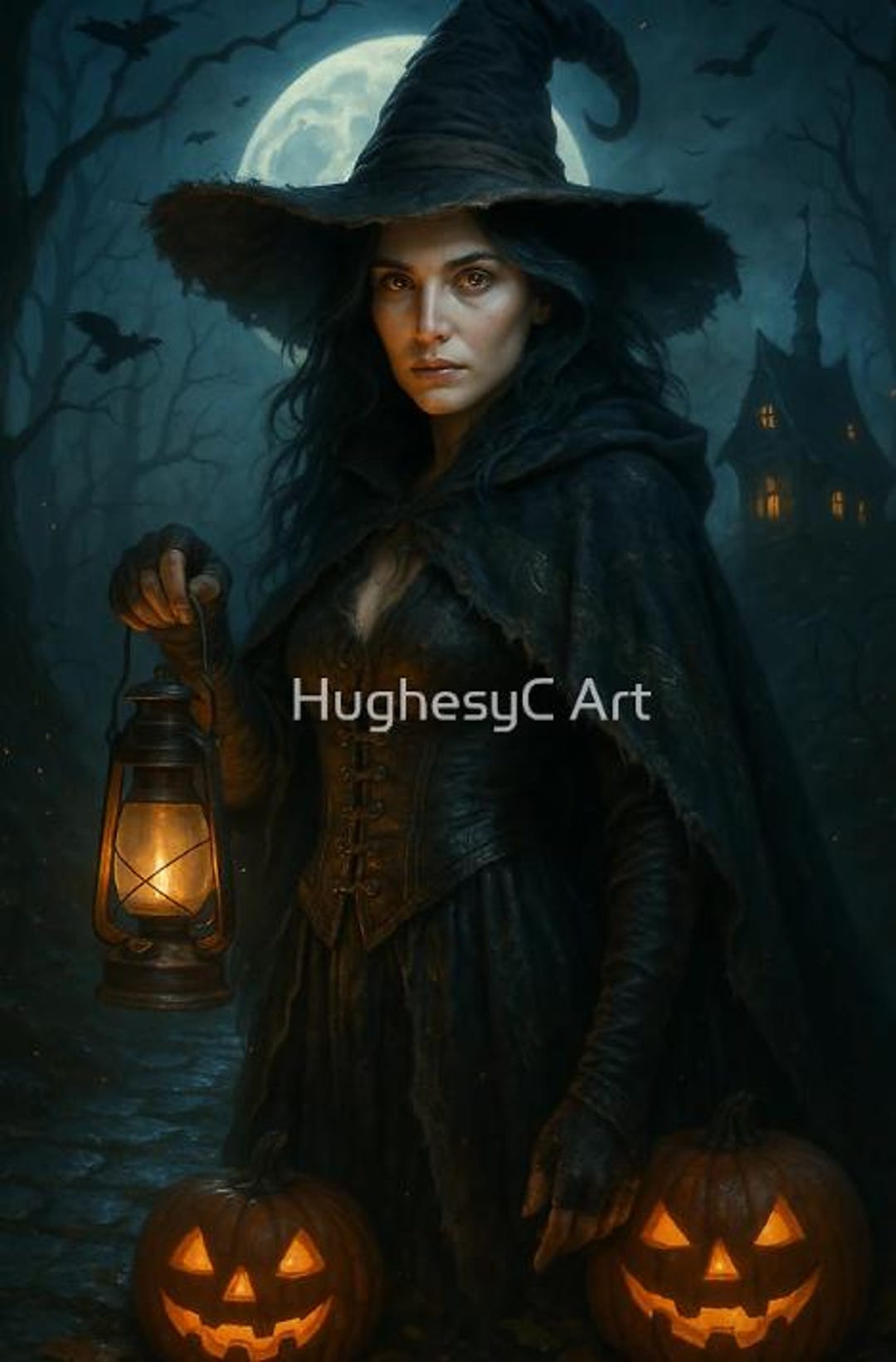 Halloween Witch Lantern Digital Print – Gothic Dark Fantasy Wall Art ...