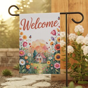 Hello Garden Flag Spring Summer Floral Yard Decor with Butterflies and Flowers Welcome Outdoor Flag for Porch Patio Lawn Seasonal Decoration
