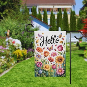 Hello Garden Flag Spring Summer Floral Yard Decor with Butterflies and Flowers Welcome Outdoor Flag for Porch Patio Lawn Seasonal Decoration