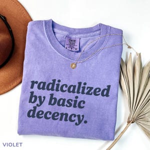 Comfort Colors Radicalized By Basic Decency Shirt | Funny Political Tee | Progressive Quote Shirt | Soft Retro Vintage Aesthetic T-Shirt