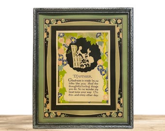 ANTIQUE MOTHER POEM, 1930, Original Print With Mat And Wood Frame!