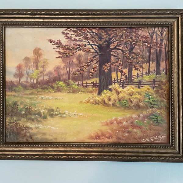 Vintage Original Painting Signed C L Krantz 1945, Framed and Ready to Hang, Oil Landscape