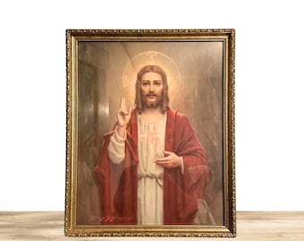 Vintage Framed Sacred Heart of Jesus Print by Bosseron Chambers