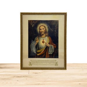 ANTIQUE CONSECRATION Of The Family Of The Sacred Heart, Rare Jesus Print, Framed, Original Religious Print!