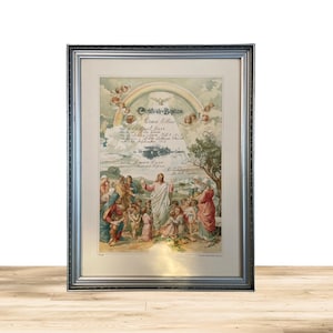 ANTIQUE BAPTISM CERTIFICATE, Framed Historical Art, 1917 Original Ornate Wood Frame!