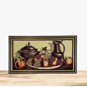 FRAMED NEEDLEPOINT, Still Life Fruit Decor, Solid Wood Frame!